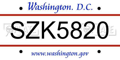 SZK5820 District Of Columbia License Plate