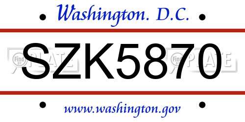 SZK5870 District Of Columbia License Plate