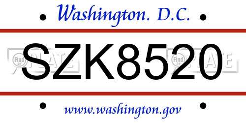 SZK8520 District Of Columbia License Plate