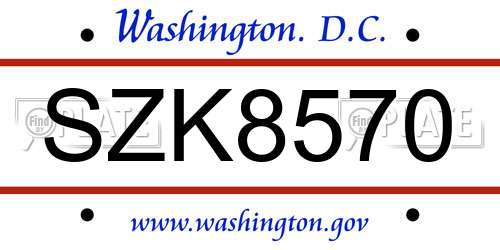 SZK8570 District Of Columbia License Plate