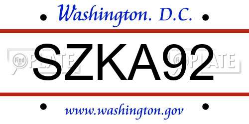 SZKA92 District Of Columbia License Plate