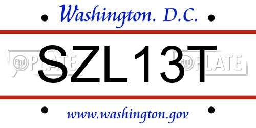 SZL13T District Of Columbia License Plate