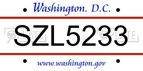 SZL5233 District Of Columbia License Plate