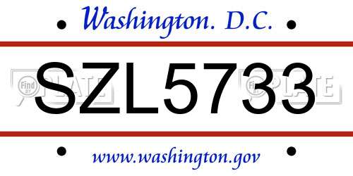 SZL5733 District Of Columbia License Plate
