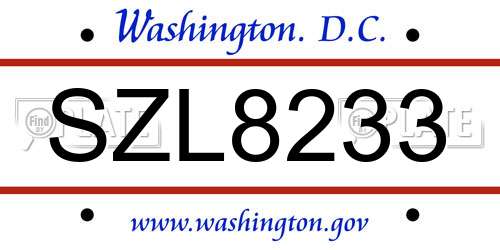 SZL8233 District Of Columbia License Plate