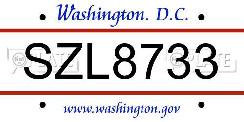 SZL8733 District Of Columbia License Plate
