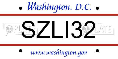 SZLI32 District Of Columbia License Plate