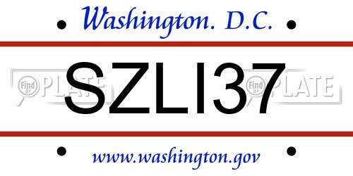 SZLI37 District Of Columbia License Plate