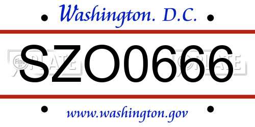 SZO0666 District Of Columbia License Plate