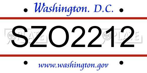 SZO2212 District Of Columbia License Plate