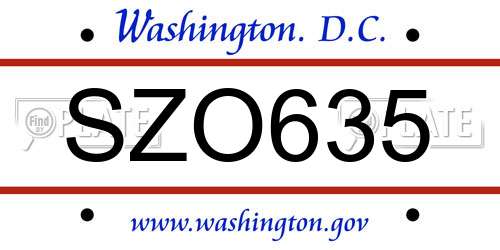 SZO635 District Of Columbia License Plate