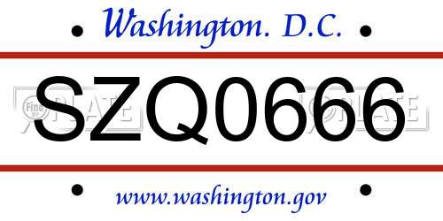 SZQ0666 District Of Columbia License Plate