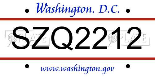 SZQ2212 District Of Columbia License Plate