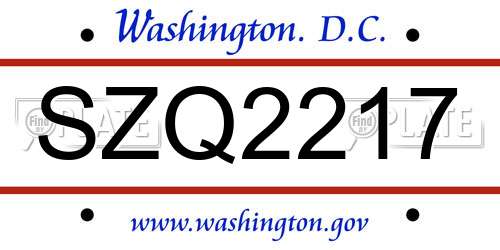 SZQ2217 District Of Columbia License Plate