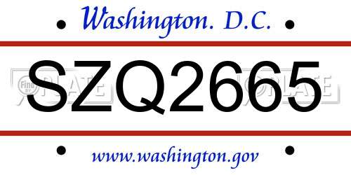 SZQ2665 District Of Columbia License Plate