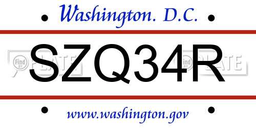 SZQ34R District Of Columbia License Plate