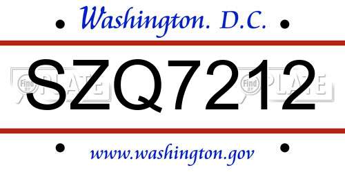 SZQ7212 District Of Columbia License Plate