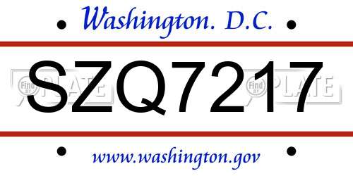 SZQ7217 District Of Columbia License Plate