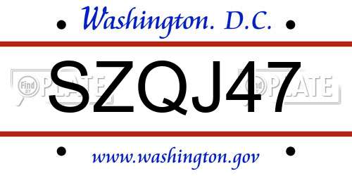 SZQJ47 District Of Columbia License Plate