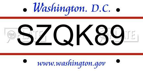 SZQK89 District Of Columbia License Plate