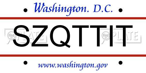 SZQTTIT District Of Columbia License Plate