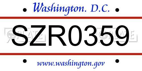 SZR0359 District Of Columbia License Plate