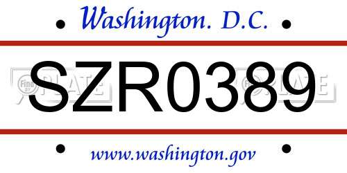 SZR0389 District Of Columbia License Plate