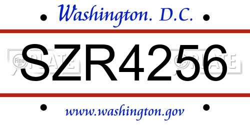 SZR4256 District Of Columbia License Plate