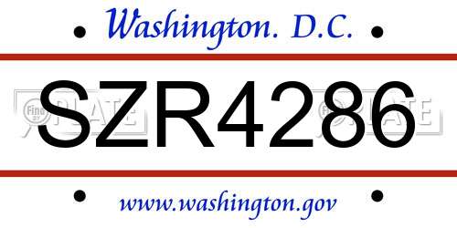 SZR4286 District Of Columbia License Plate