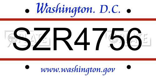 SZR4756 District Of Columbia License Plate