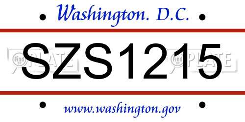 SZS1215 District Of Columbia License Plate