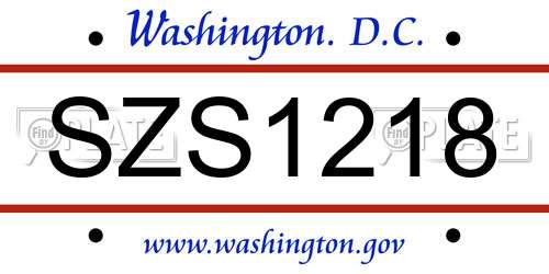 SZS1218 District Of Columbia License Plate