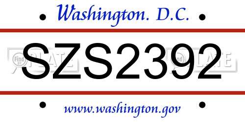 SZS2392 District Of Columbia License Plate