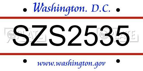 SZS2535 District Of Columbia License Plate