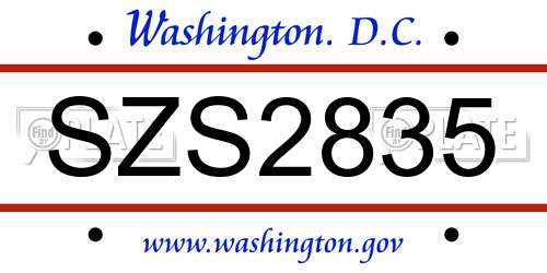 SZS2835 District Of Columbia License Plate