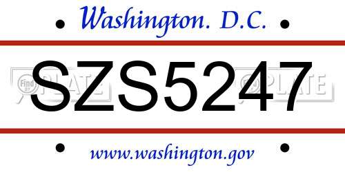 SZS5247 District Of Columbia License Plate