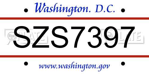 SZS7397 District Of Columbia License Plate