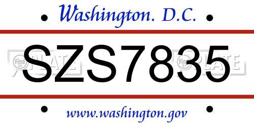 SZS7835 District Of Columbia License Plate