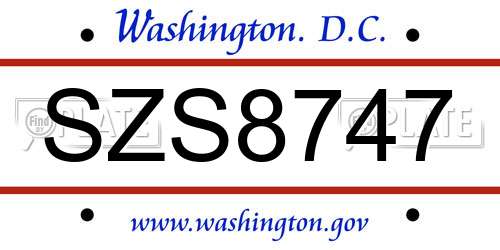 SZS8747 District Of Columbia License Plate