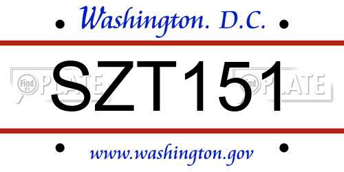SZT151 District Of Columbia License Plate