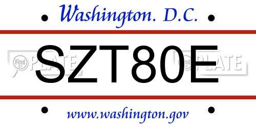 SZT80E District Of Columbia License Plate