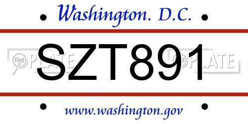 SZT891 District Of Columbia License Plate