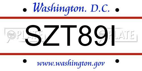 SZT89I District Of Columbia License Plate