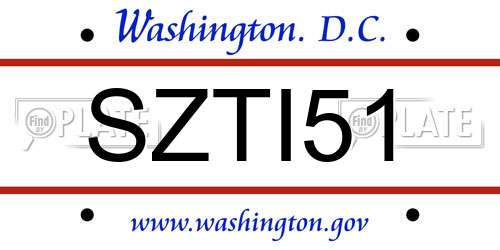 SZTI51 District Of Columbia License Plate