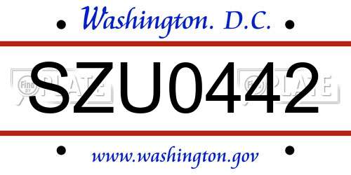 SZU0442 District Of Columbia License Plate