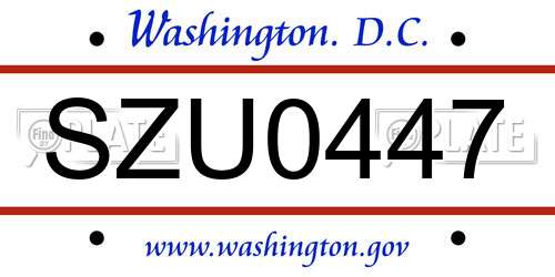 SZU0447 District Of Columbia License Plate