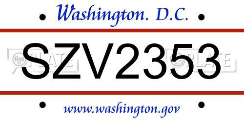 SZV2353 District Of Columbia License Plate