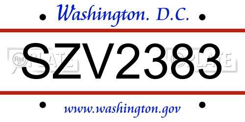 SZV2383 District Of Columbia License Plate