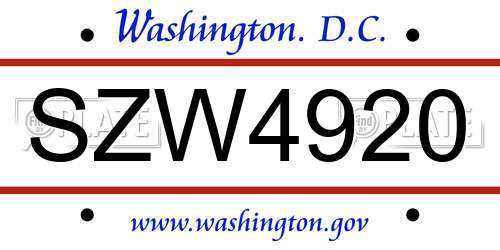 SZW4920 District Of Columbia License Plate