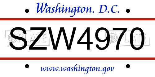 SZW4970 District Of Columbia License Plate